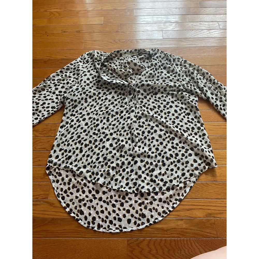 Ellison Shirt Womens Large Animal Print Cheetah Sheer Hi Low Peasant Boho Casual
